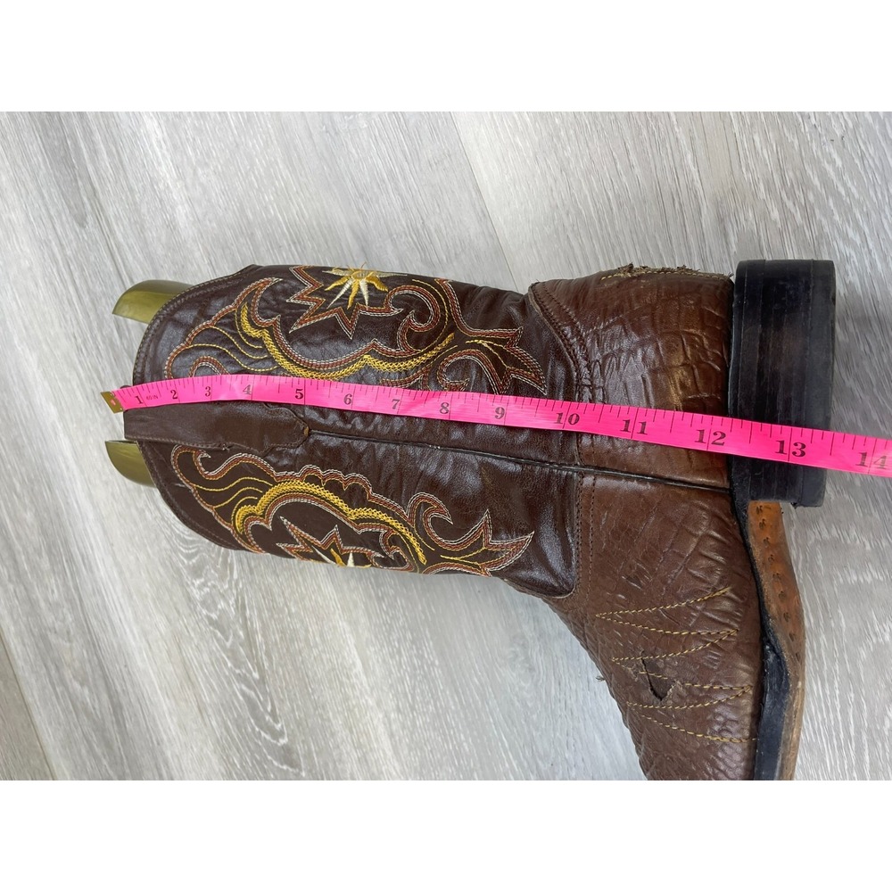 Jugo‎ Men's Western Boots Brown 9 Leather Snip Toe Cowboy Croc Print Shoes - Picture 8 of 14